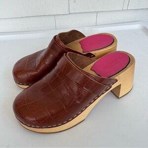 Swedish Hasbeens Dagny Clog Cognac Croc Pattern size 36
